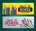 Back to school vector banner set. Back to school text with educational supplies element lay out collection. Royalty Free Stock Photo