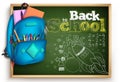 Back to school vector banner template. Welcome back to school text with bag, notebook and color pens education elements. Royalty Free Stock Photo