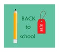 Back to school . Vector compocition with colorful school pensils and red sale teg in white background