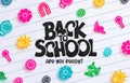 Back to school vector concept design. Back to school text with paper cut icons of knowledge element in paper background. Royalty Free Stock Photo