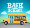 Back to school vector design. School bus and back to school text