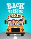 Back to school vector design. School bus with school kids students