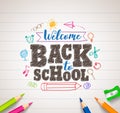 Back to school vector drawing in white paper with colorful crayons Royalty Free Stock Photo