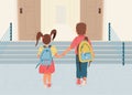 Back to school vector illustration background. Happy little boy and girl is going to school for the first time. They Royalty Free Stock Photo