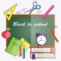 Back to school. Vector illustration in flat style. Blackboard wi