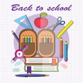 Back to school.Vector illustration in flat style. Pencil case wi