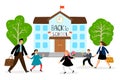 Back to school vector illustration. Parents lead children to school