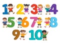 Set of school kids and colorful number shaped.