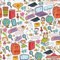 Back to school vector pattern. Online internet education.