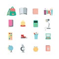 Back to school vector set of bright elements. Educational clipart. School supplies. Cute flat style classroom objects Royalty Free Stock Photo