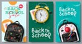 Back to school vector set poster design. Back to school sale and greeting text with school bag Royalty Free Stock Photo