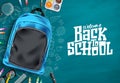 Back to school vector template design. Welcome back to school text in chalkboard space