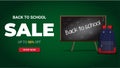 Back to school web banner with school Board and school backpack Royalty Free Stock Photo