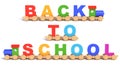 Back to school wooden train toy letters 3d rendering