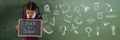 Back to School writing with School girl and Education drawing on blackboard for school Royalty Free Stock Photo