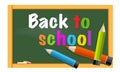 Back to school written on chalkboard with pencils vector illustration