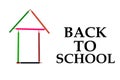 Back to school written beside a house made with some different color wood pencil