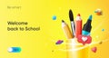 Back to school yellow poster with a picture of a pencils in a yellow holder