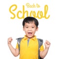 Back to School. Young asian boy with backpack over white Royalty Free Stock Photo