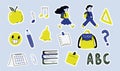 Back to Scool Doodles.Back to school doodles filled with color, vector illustration. Stickers flat design