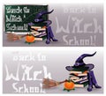 Back to Witch School. Magic invitation banners