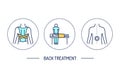 Back treatment line color icons set. Rehabilitation after injuries. Isolated vector element. Royalty Free Stock Photo