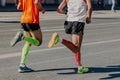 back two athletes runners running marathon in city Royalty Free Stock Photo