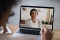 Woman talk on video call with biracial female colleague Royalty Free Stock Photo