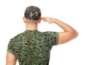 Back view of army soldier saluting Royalty Free Stock Photo