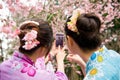 Back view of asian chinese female tourists Royalty Free Stock Photo