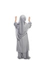 Back view asian muslim girl raising hand and praying Royalty Free Stock Photo