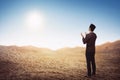 Back view of asian muslim man standing and praying Royalty Free Stock Photo