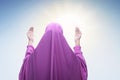 Back view of asian muslim woman with veil praying Royalty Free Stock Photo