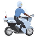 Back view of black policeman on motorbike Royalty Free Stock Photo