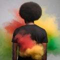 Back View of Black-Shirted African American Man with Vibrant Smokescreen