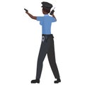 Back view of black woman police pointing with gun