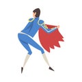 Back View of Bullfighter with Red Cape, Bullfighting Toreador Character Dressed in Blue Costume, Spanish Corrida