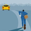 Back view of business man running to grab the taxi. Hurry up in rush hour Royalty Free Stock Photo