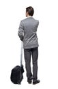 Back view of business man with suitcase talking on the phone Royalty Free Stock Photo