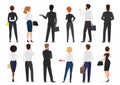 Back view of business office people group, man and woman characters standing together isolated vector illustration.