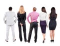 Back view of business team looks at wall. Royalty Free Stock Photo