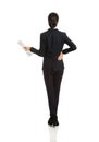 Back view of a businesswoman with paper notes Royalty Free Stock Photo