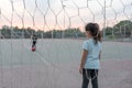 Young child soccer goalkeeper warding the football goal. Royalty Free Stock Photo