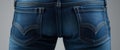 Back view of classic blue denim jeans showing pockets and seams. Royalty Free Stock Photo