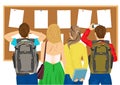 Back view of college students looking at bulletin board Royalty Free Stock Photo