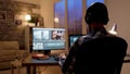 Back view of content creator working in home office Royalty Free Stock Photo