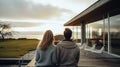 Back View of Couple on Terrace of Cozy Scandinavian Nordic House AI Generated