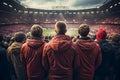 AI generated a back view of a crowd of unrecognizable soccer fans watching a game in a stadium