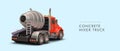 Back view of 3d realistic concrete mixer truck. Advertising poster with place for text