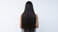 Back View of Elegant Woman with Long, Shiny Black Hair on a White Background. Showcasing the health and shine of her Royalty Free Stock Photo